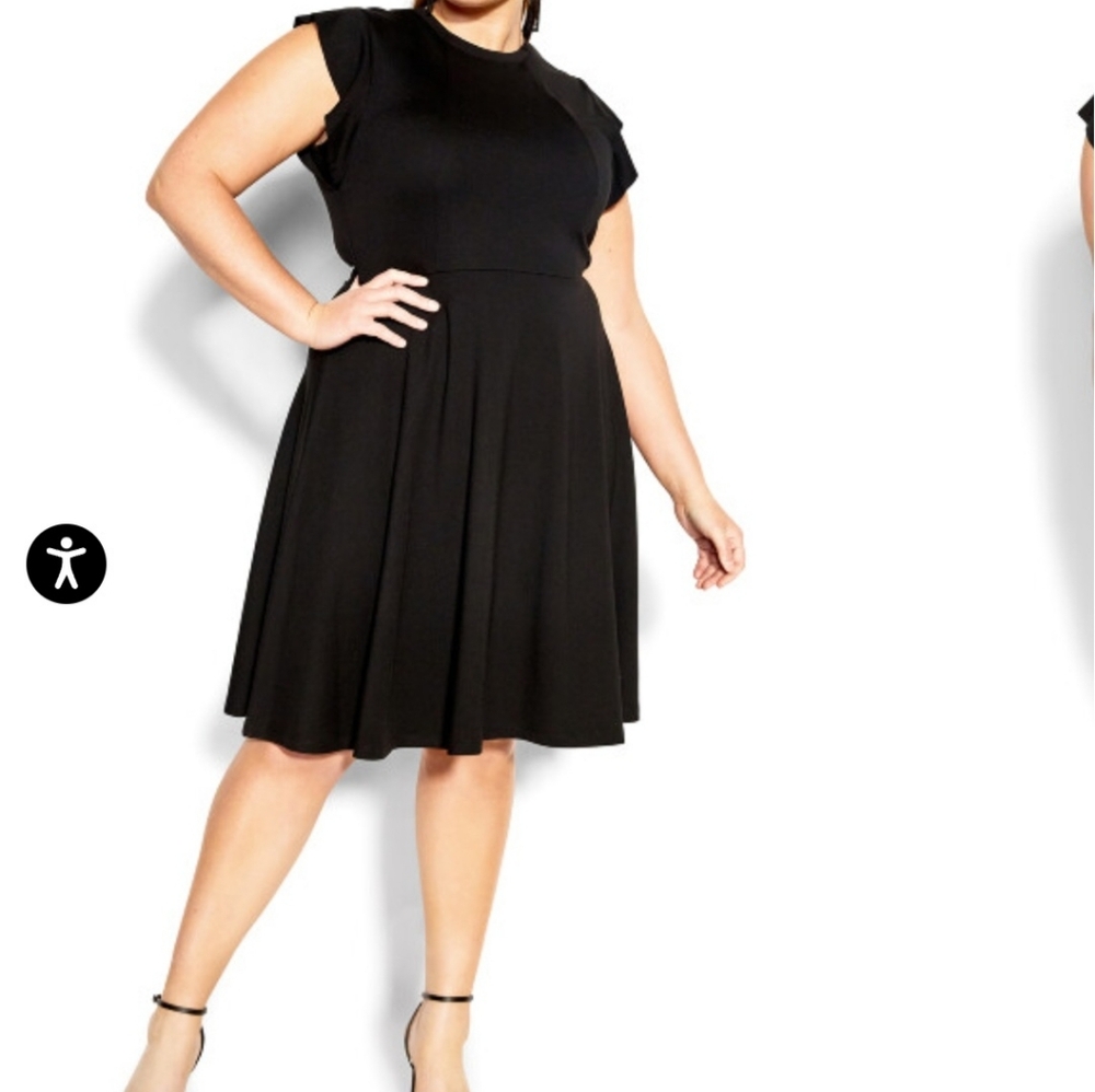 City Chic Frill Black Dress M/18